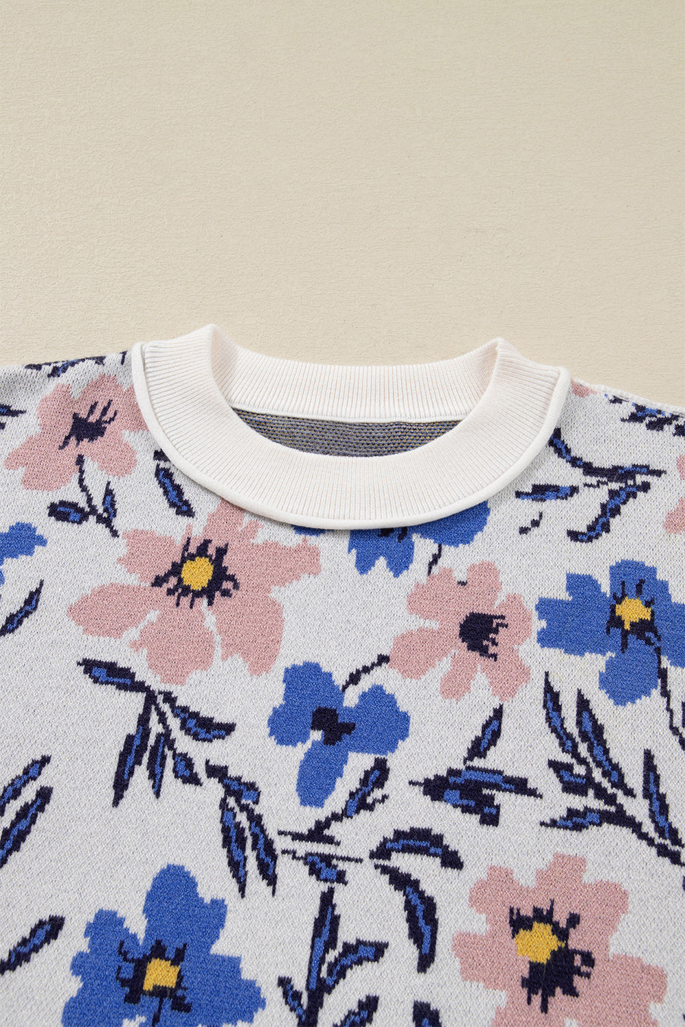 Floral Panel Colorblock Sleeve Patchwork Sweater