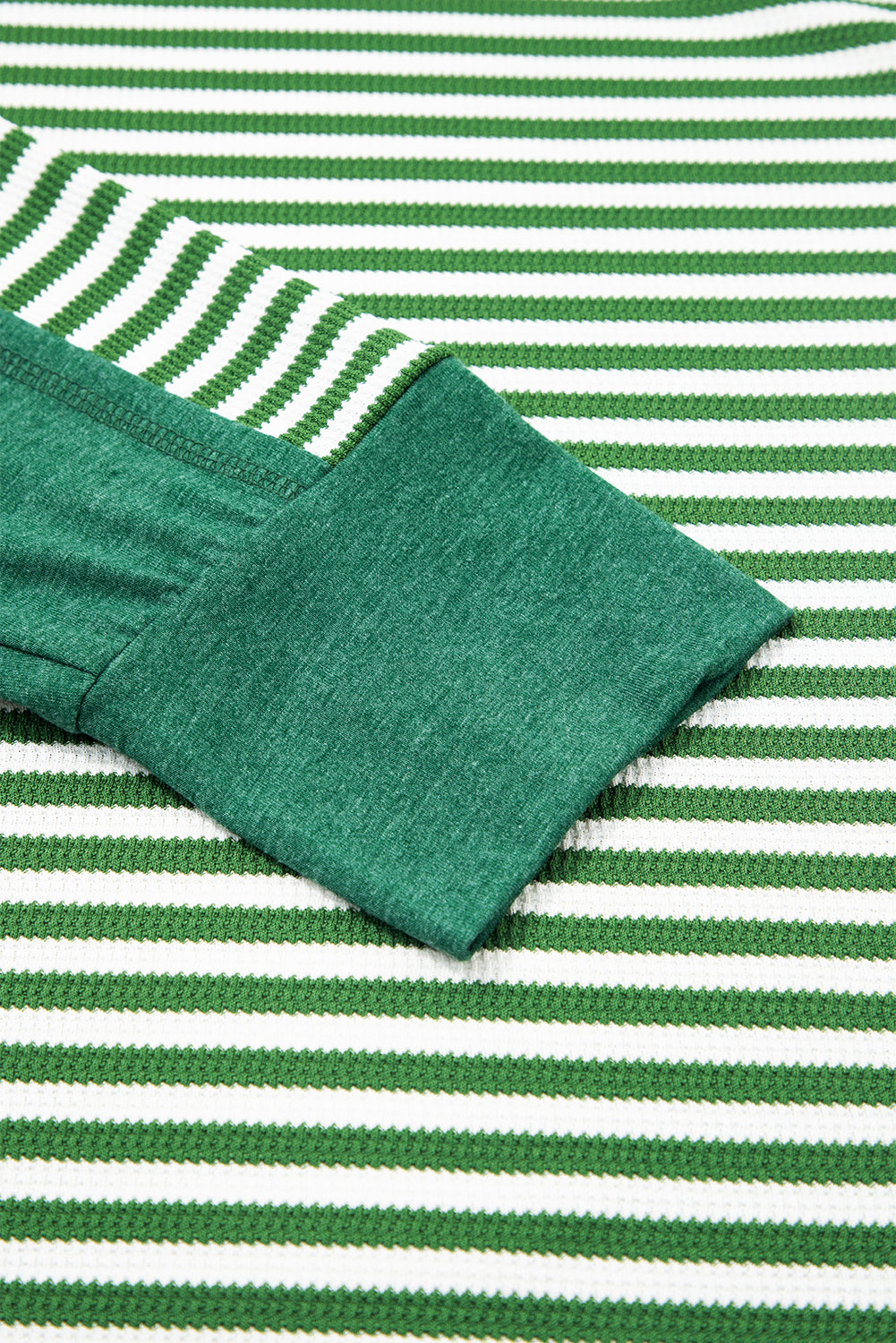 Plus Size Green Stripe Exposed Seam Thermal Top
